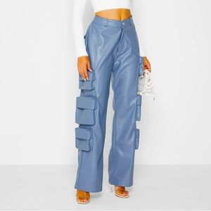 VEGAN LEATHER MULTI CARGO POCKET TROUSERS - STEEL BLUE 🩵
Size 4 uk